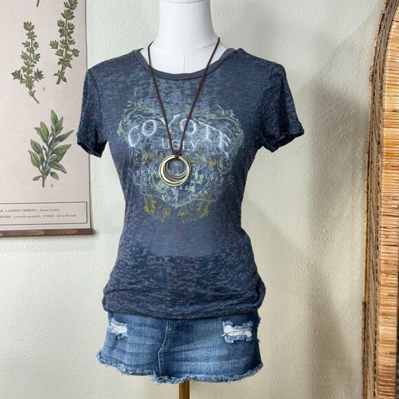 Vintage 90s Y2k Burnout Coyote Ugly Graphic Tee Grunge Trashy Coastal Cowgirl S - Picture 1 of 9